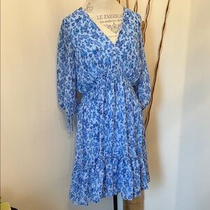 Taylor Blue Floral Long Sleeve Dress Size 14